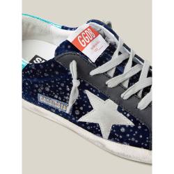 Pre Owned Golden Goose Deluxe Brand Blue Midnight Blue Navy Velvet Turquoise Tab Superstar Size IT 35