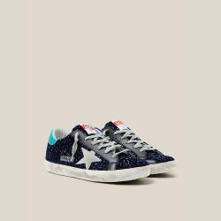 Pre Owned Golden Goose Deluxe Brand Blue Midnight Blue Navy Velvet Turquoise Tab Superstar Size IT 35