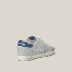 Golden Goose Deluxe Brand Metallic Superstar Silver Glitter Navy Tab Leather Sneakers Size IT 35