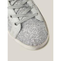 Golden Goose Deluxe Brand Metallic Superstar Silver Glitter Navy Tab Leather Sneakers Size IT 35