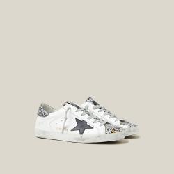 Pre Owned Golden Goose Deluxe Brand White Start Leopard Superstar Sneakers Size IT 35