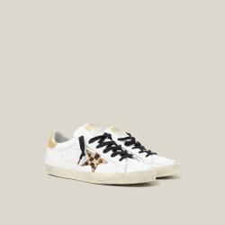 Pre Owned Golden Goose Deluxe Brand White White Metallic Tab Leopard Star Superstar Size IT 35