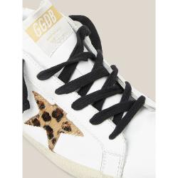 Pre Owned Golden Goose Deluxe Brand White White Metallic Tab Leopard Star Superstar Size IT 35