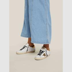 Pre Owned Golden Goose Deluxe Brand White White Metallic Tab Leopard Star Superstar Size IT 35