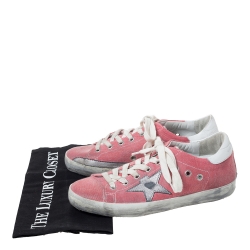 Golden Goose Pink Canvas and Leather Distressed Low Top Sneakers Size 37