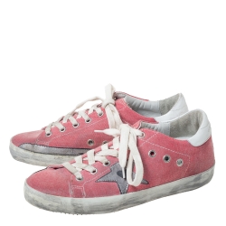 Golden Goose Pink Canvas and Leather Distressed Low Top Sneakers Size 37