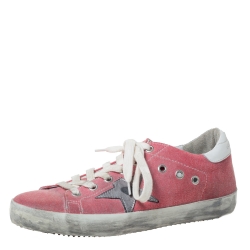 Golden Goose Pink Canvas and Leather Distressed Low Top Sneakers Size 37