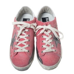 Golden Goose Pink Canvas and Leather Distressed Low Top Sneakers Size 37