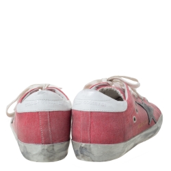 Golden Goose Pink Canvas and Leather Distressed Low Top Sneakers Size 37