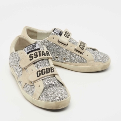 Pre Owned Golden Goose Grey/Silver Glitter and Suede Hi Star Sneakers Size 38