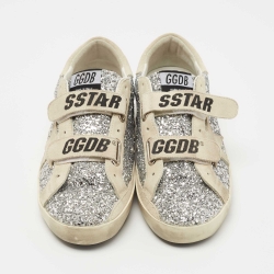 Pre Owned Golden Goose Grey/Silver Glitter and Suede Hi Star Sneakers Size 38