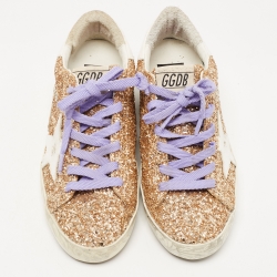 Pre Owned Golden Goose Gold Coarse Glitter Superstar Sneakers Size 36