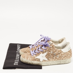 Pre Owned Golden Goose Gold Coarse Glitter Superstar Sneakers Size 36