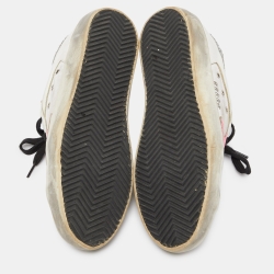 Pre Owned Golden Goose Tri Color Leather,Canvas and Glitter Superstar Low Top Sneakers Size 37