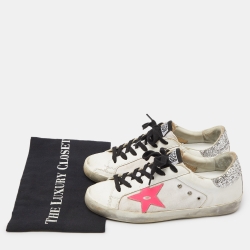 Pre Owned Golden Goose Tri Color Leather,Canvas and Glitter Superstar Low Top Sneakers Size 37