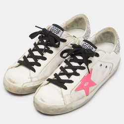 Pre Owned Golden Goose Tri Color Leather,Canvas and Glitter Superstar Low Top Sneakers Size 37