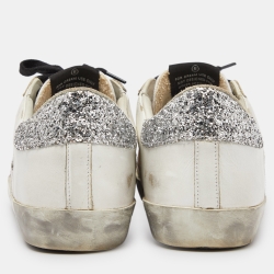 Pre Owned Golden Goose Tri Color Leather,Canvas and Glitter Superstar Low Top Sneakers Size 37