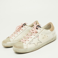 Pre Owned Golden Goose White/Beige Leather Superstar Sneakers Size 37