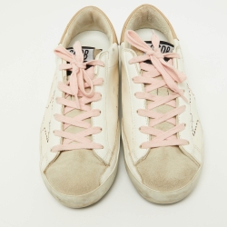 Pre Owned Golden Goose White/Beige Leather Superstar Sneakers Size 37