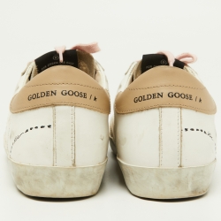 Pre Owned Golden Goose White/Beige Leather Superstar Sneakers Size 37