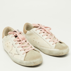 Pre Owned Golden Goose White/Beige Leather Superstar Sneakers Size 37