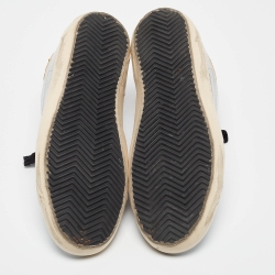 Pre Owned Golden Goose Sliver Leather and Glitter Superstar Sneakers Size 38