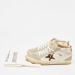 Pre Owned Golden Goose Multicolor Leather and Suede leopard Print Sky Star High Top Sneakers Size 39