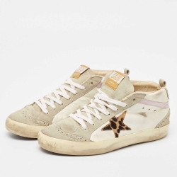 Pre Owned Golden Goose Multicolor Leather and Suede leopard Print Sky Star High Top Sneakers Size 39