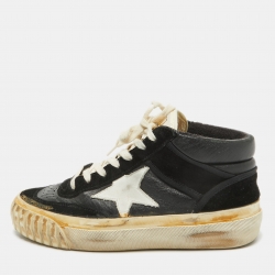 Golden Goose Black/White Leather and Suede Mid Star Sneakers Size 36