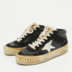 Golden Goose Black/White Leather and Suede Mid Star Sneakers Size 36