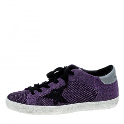 Golden Goose Violet Lurex Knitted Fabric Superstar Sneakers Size 37