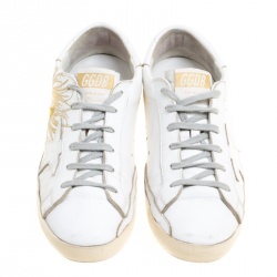 Pre Owned Golden Goose White Leather Superstar Feather Embroidered Sneakers Size 40