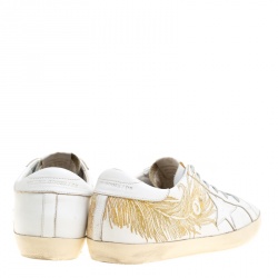 Pre Owned Golden Goose White Leather Superstar Feather Embroidered Sneakers Size 40