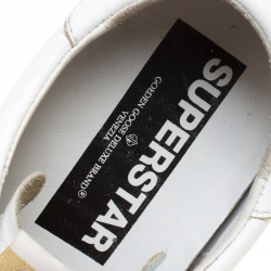 Pre Owned Golden Goose White Leather Superstar Feather Embroidered Sneakers Size 40