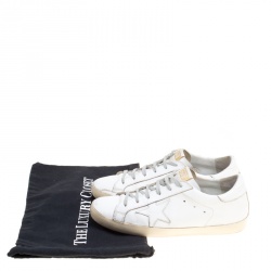 Pre Owned Golden Goose White Leather Superstar Feather Embroidered Sneakers Size 40