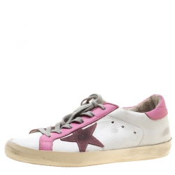 Pre Owned Golden Goose White And Pink Leather Star Applique Low Top Sneakers Size 37