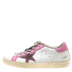 Pre Owned Golden Goose White And Pink Leather Star Applique Low Top Sneakers Size 37