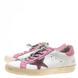 Pre Owned Golden Goose White And Pink Leather Star Applique Low Top Sneakers Size 37