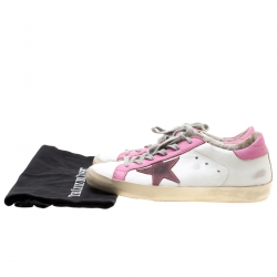 Pre Owned Golden Goose White And Pink Leather Star Applique Low Top Sneakers Size 37