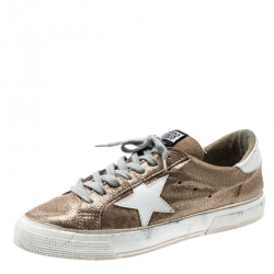Golden Goose Metallic Gold Textured Suede May Sneakers Size 40