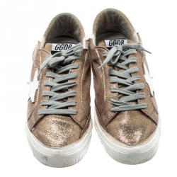 Golden Goose Metallic Gold Textured Suede May Sneakers Size 40