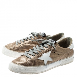 Golden Goose Metallic Gold Textured Suede May Sneakers Size 40