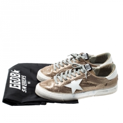 Golden Goose Metallic Gold Textured Suede May Sneakers Size 40