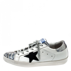 Pre Owned Golden Goose White Leather And Black Suede Star Applique Low Top Sneakers Size 39
