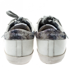 Pre Owned Golden Goose White Leather And Black Suede Star Applique Low Top Sneakers Size 39