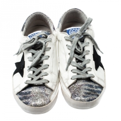 Pre Owned Golden Goose White Leather And Black Suede Star Applique Low Top Sneakers Size 39