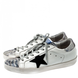 Pre Owned Golden Goose White Leather And Black Suede Star Applique Low Top Sneakers Size 39