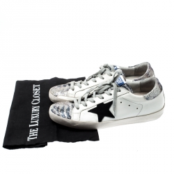 Pre Owned Golden Goose White Leather And Black Suede Star Applique Low Top Sneakers Size 39