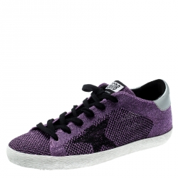 Pre Owned Golden Goose Violet Lurex Knitted Fabric Superstar Sneakers Size 38