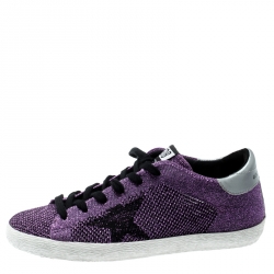 Pre Owned Golden Goose Violet Lurex Knitted Fabric Superstar Sneakers Size 38